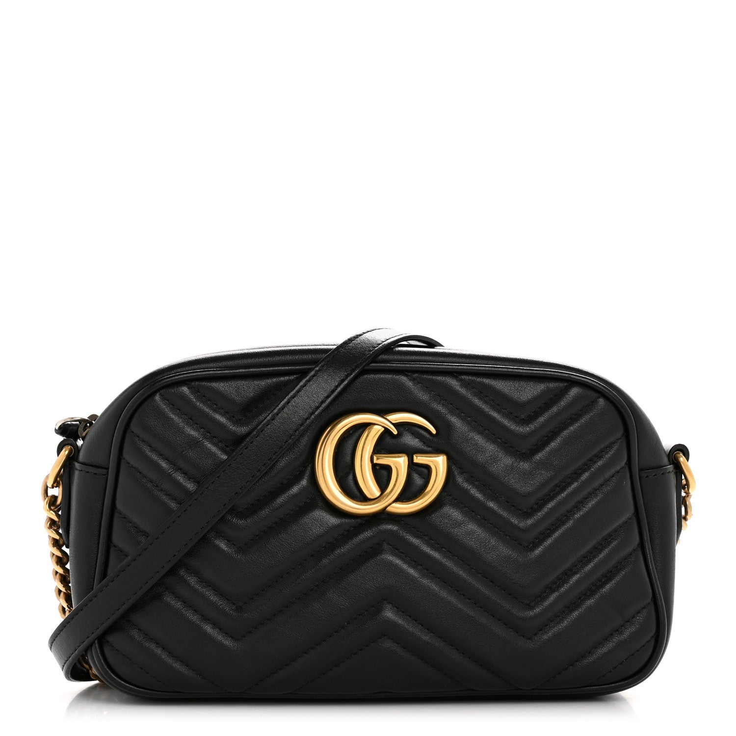 Gucci Calfskin Matelasse Small GG Marmont Chain Shoulder Bag Black 1 of 12