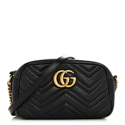 Gucci Calfskin Matelasse Small GG Marmont Chain Shoulder Bag Black 1 of 12