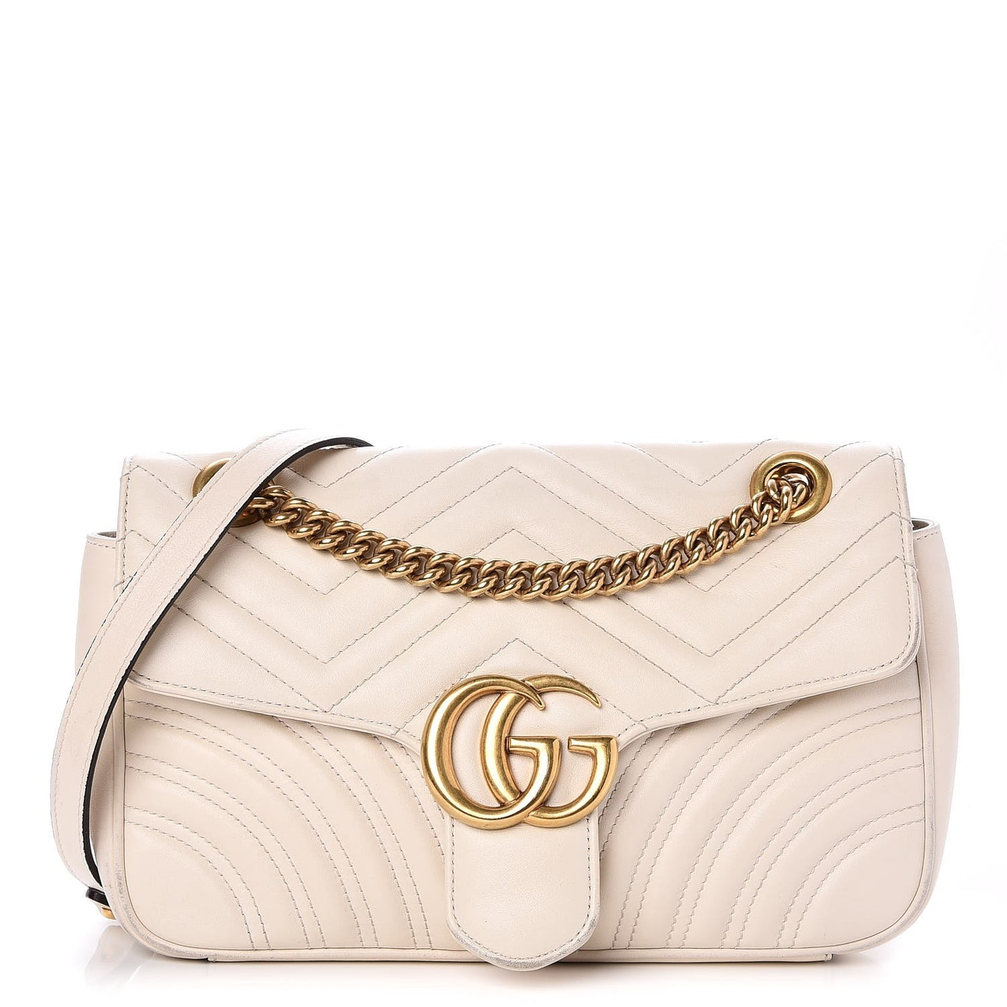 Calfskin Matelasse Small GG Marmont Shoulder Bag White