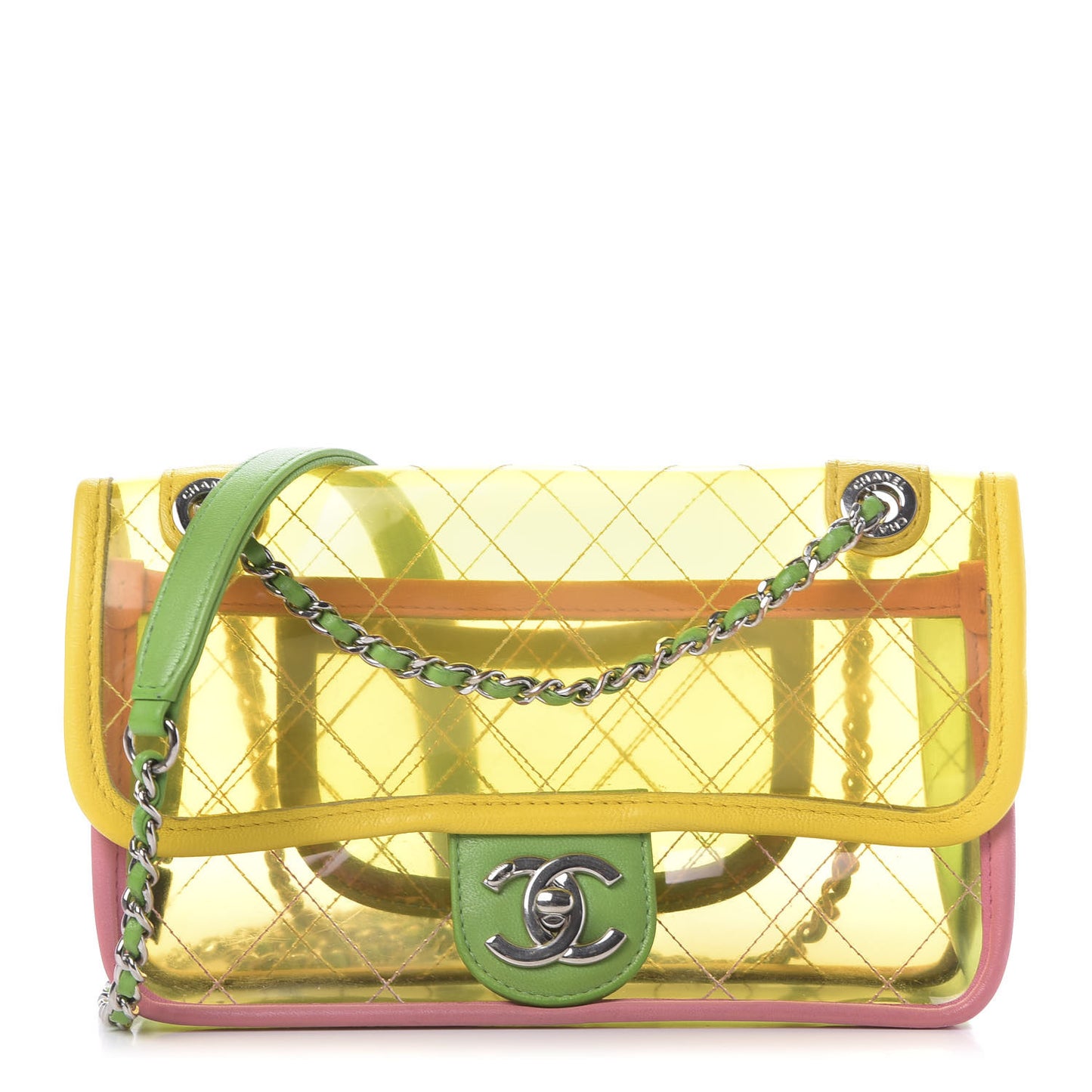 Lambskin PVC Quilted Mini Coco Splash Flap Yellow Green Pink