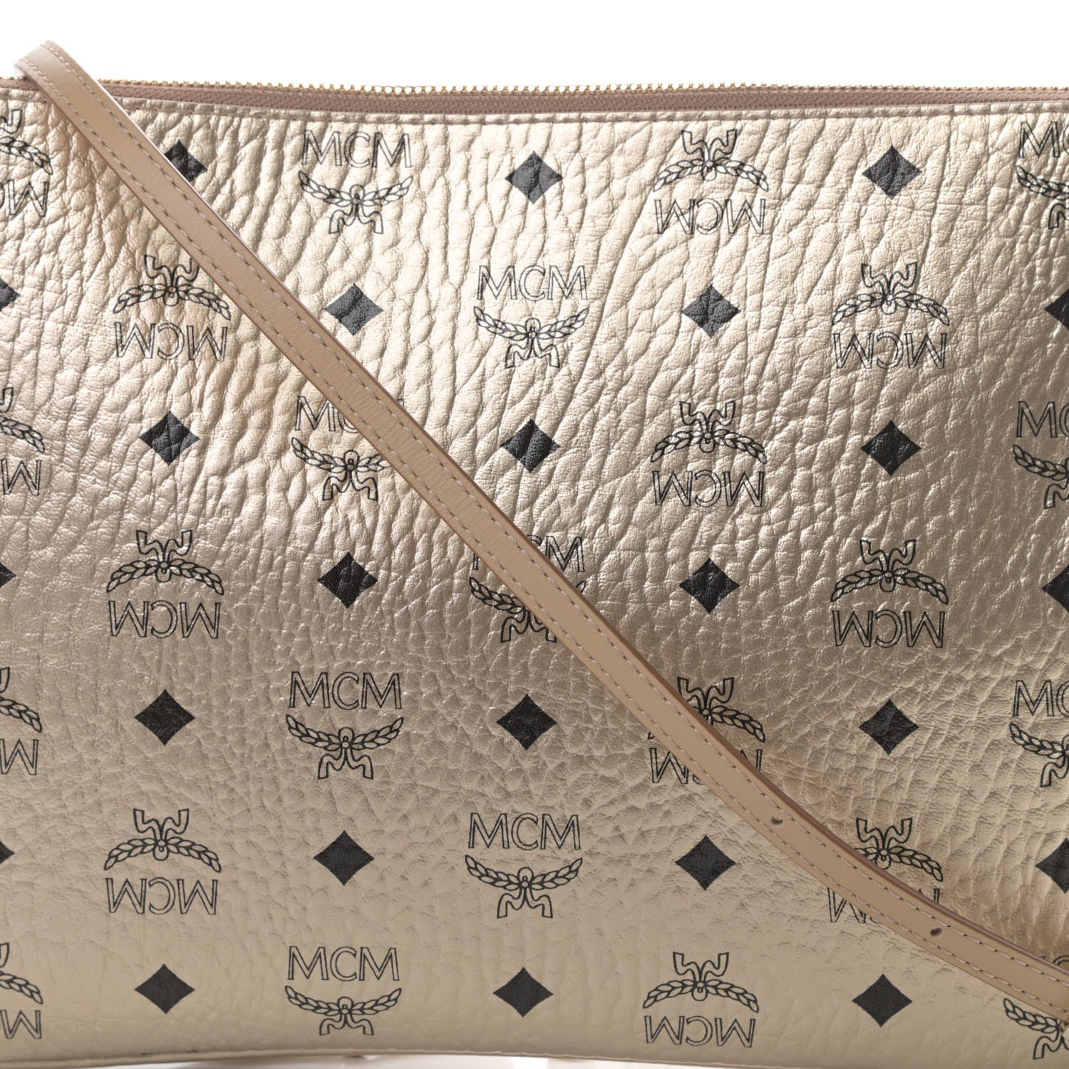 MCM Metallic Visetos Medium Crossbody Pouch Berline Gold 9 of 11