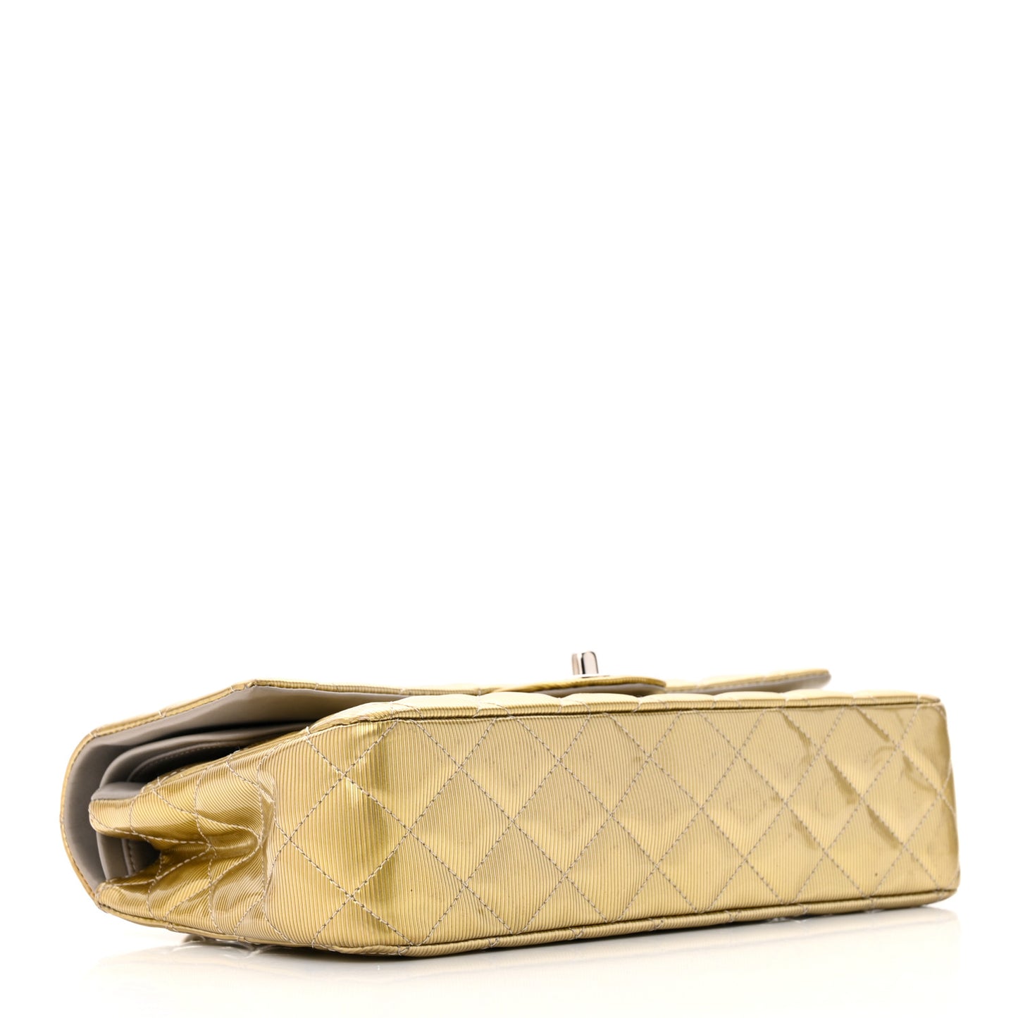 Striated Patent Quilted Medium Double Flap Gold