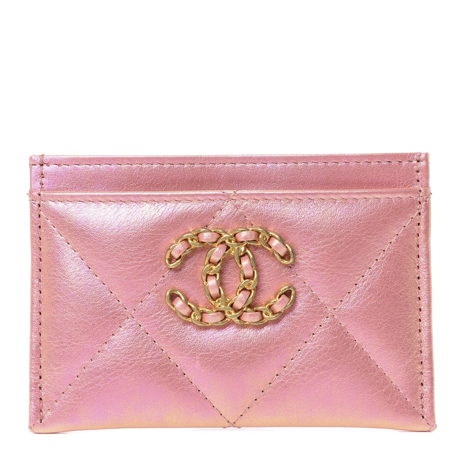 Chanel Iridescent Calfskin Quilted Chanel 19 Card Holder Pink 1 of 9