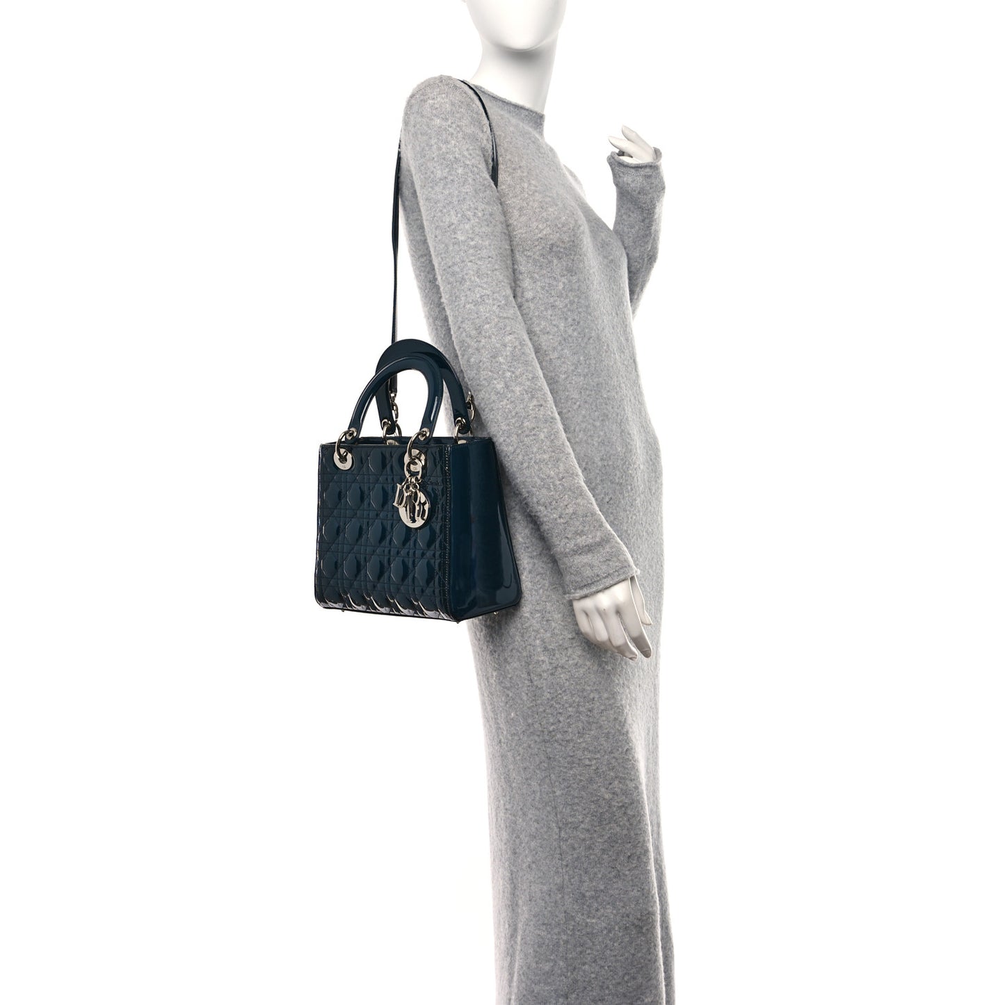 Patent Cannage Medium Lady Dior Navy Blue