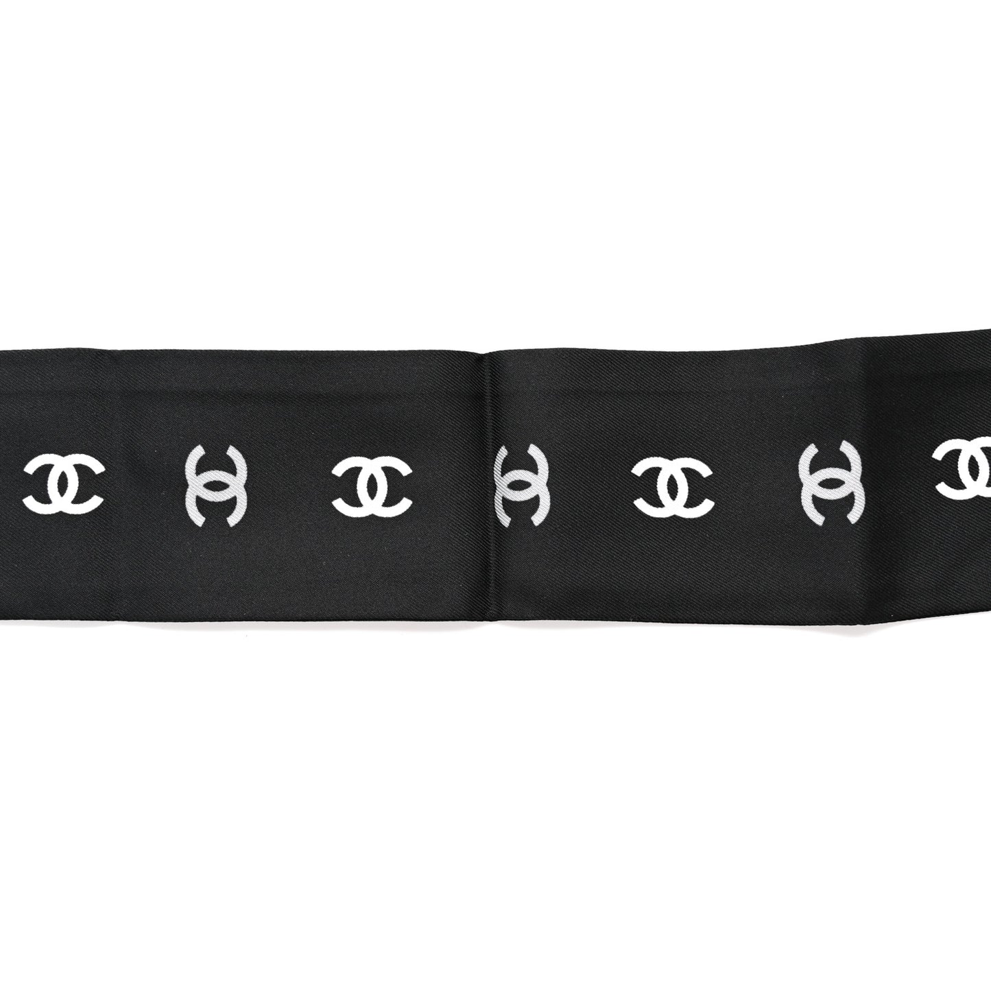 Silk CC Logo Slim Bandeau Scarf Black Grey