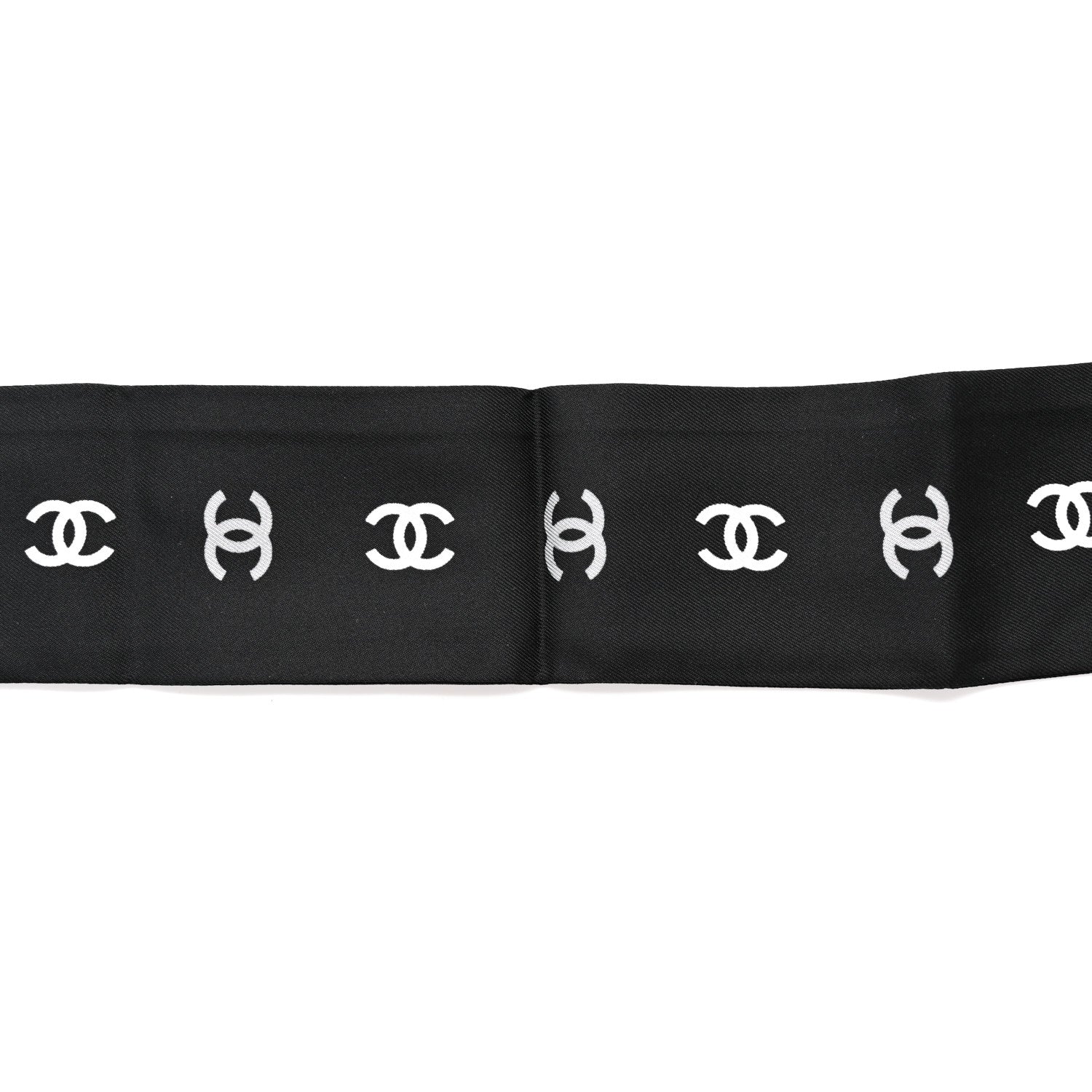 Chanel Silk CC Logo Slim Bandeau Scarf Black Grey 4 of 4