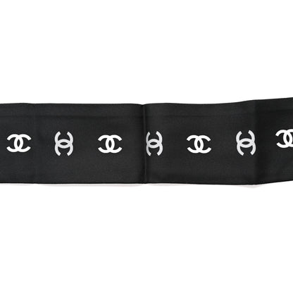 Chanel Silk CC Logo Slim Bandeau Scarf Black Grey 4 of 4