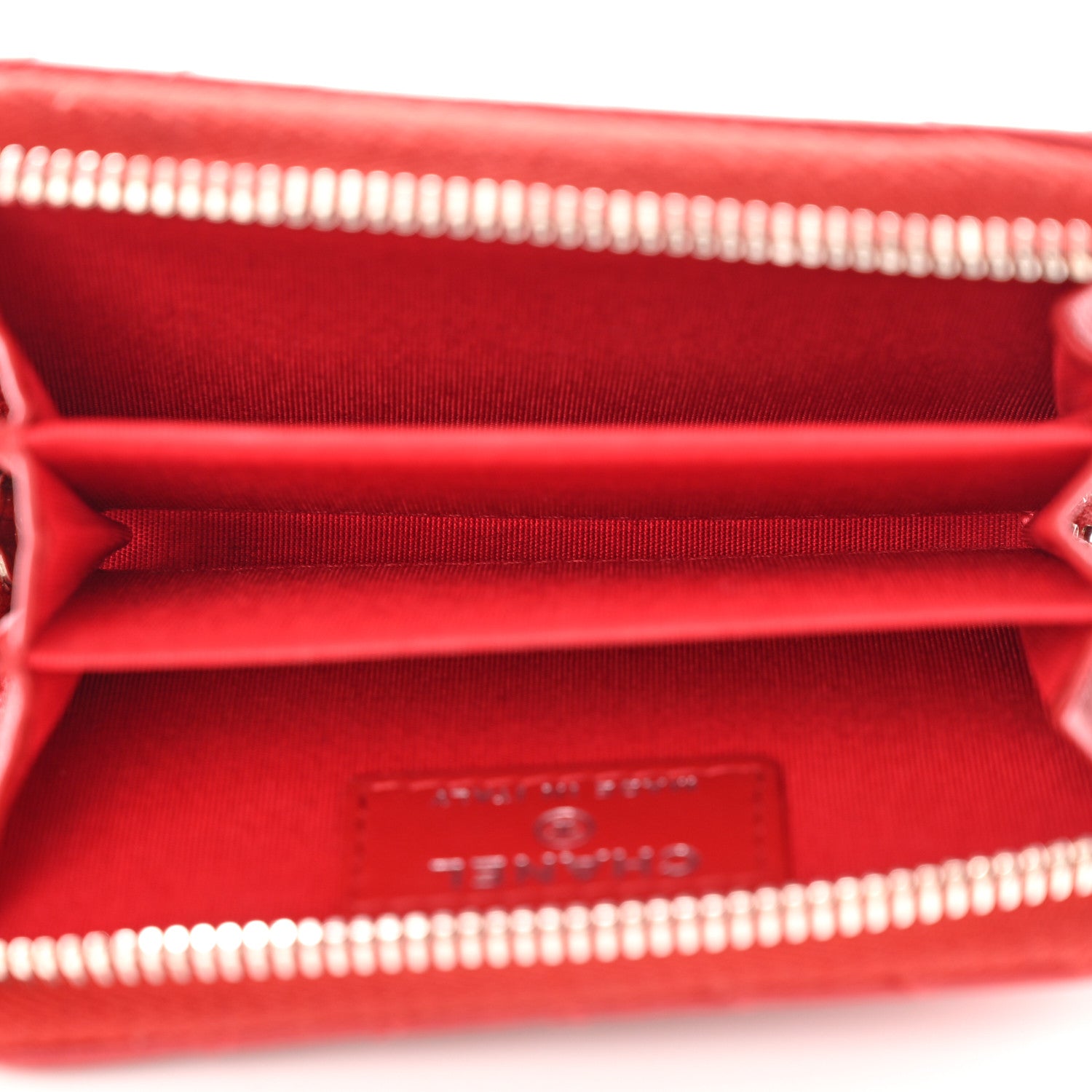 Chanel Lambskin Quilted Crossing Zip Around Coin Purse Red 5 of 10