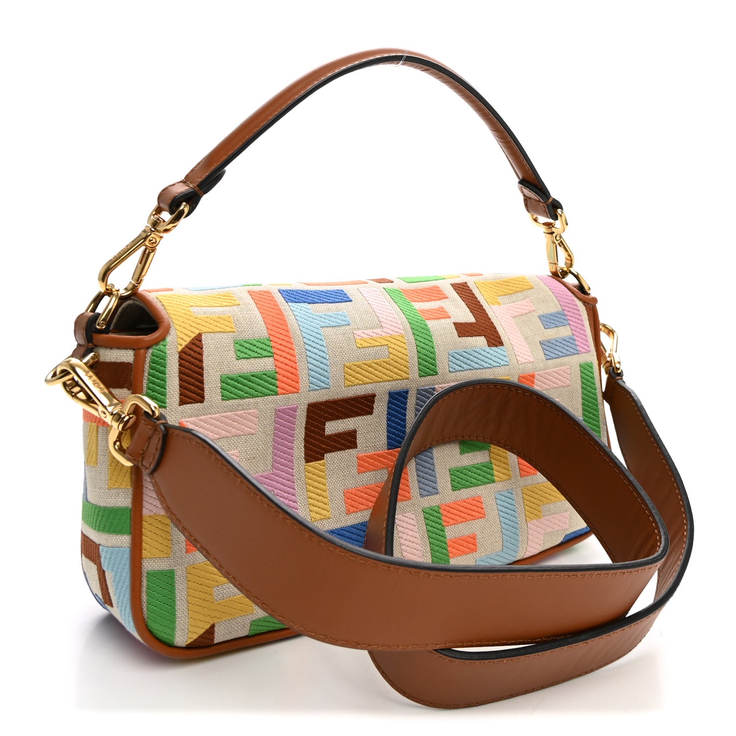 Fendi Kuban Canvas Vitello King FF Embroidered Baguette Grezzo Multicolor 3 of 10