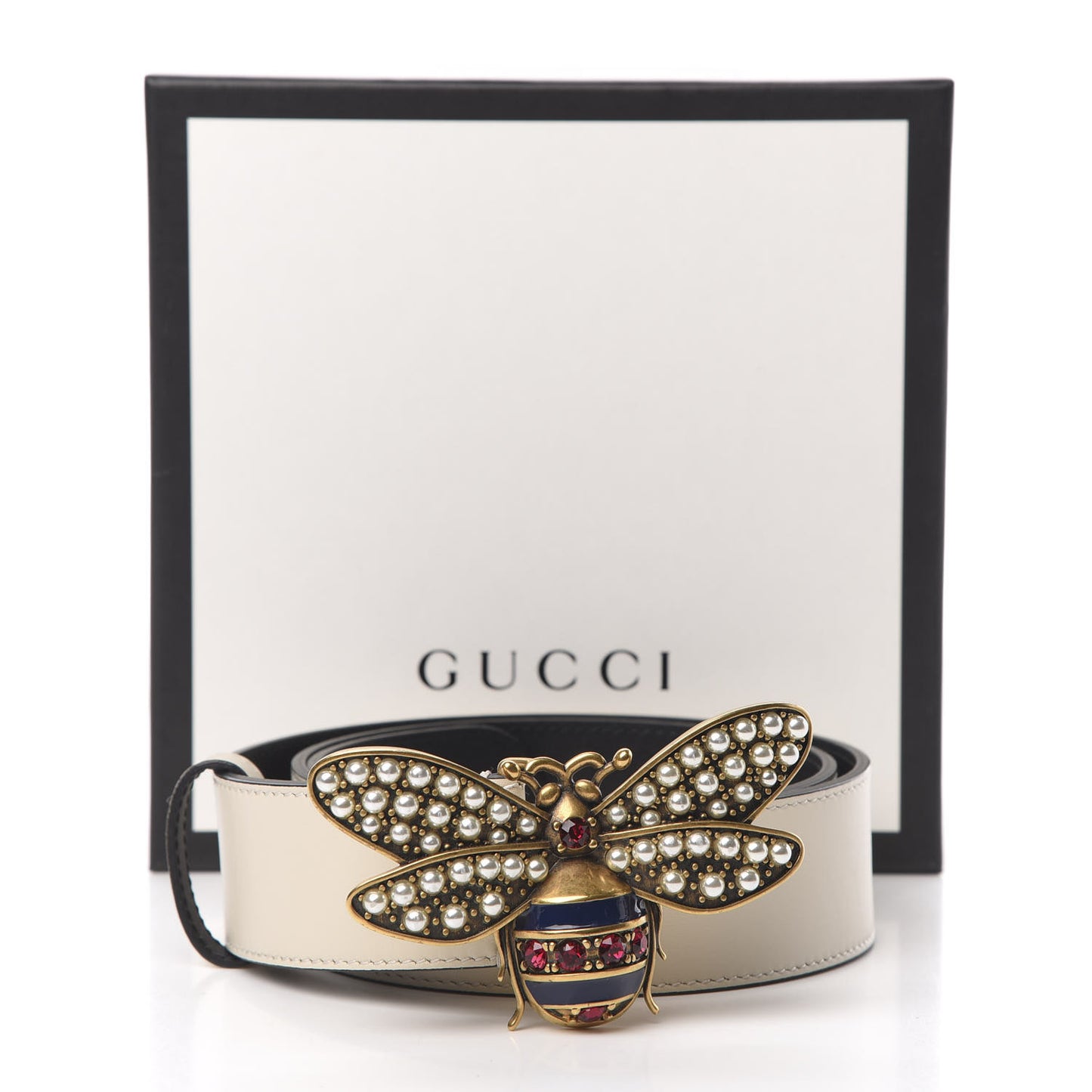 Calfskin Queen Margaret Bee Belt 85 34 White