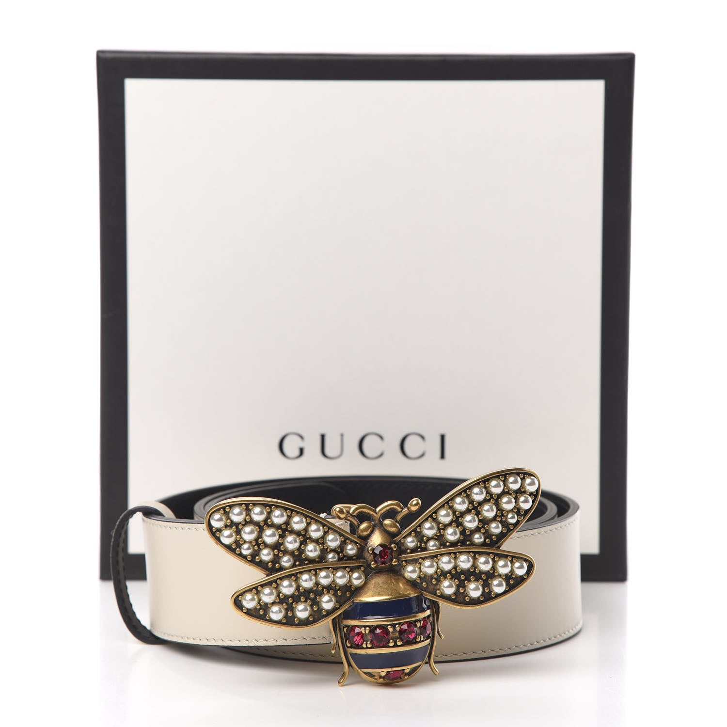 Gucci Calfskin Queen Margaret Bee Belt 85 34 White 6 of 6