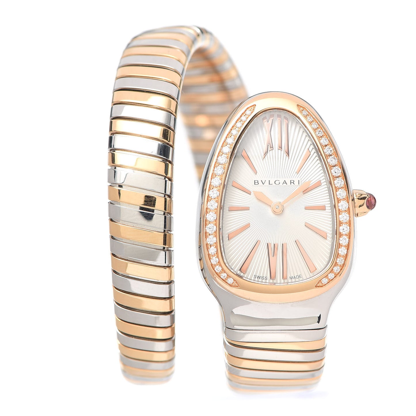 Stainless Steel 18K Rose Gold Diamond Bezel 35mm Serpenti Tubogas Quartz Watch