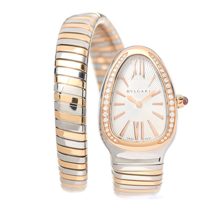 Bulgari Stainless Steel 18K Rose Gold Diamond Bezel 35mm Serpenti Tubogas Quartz Watch 1 of 5
