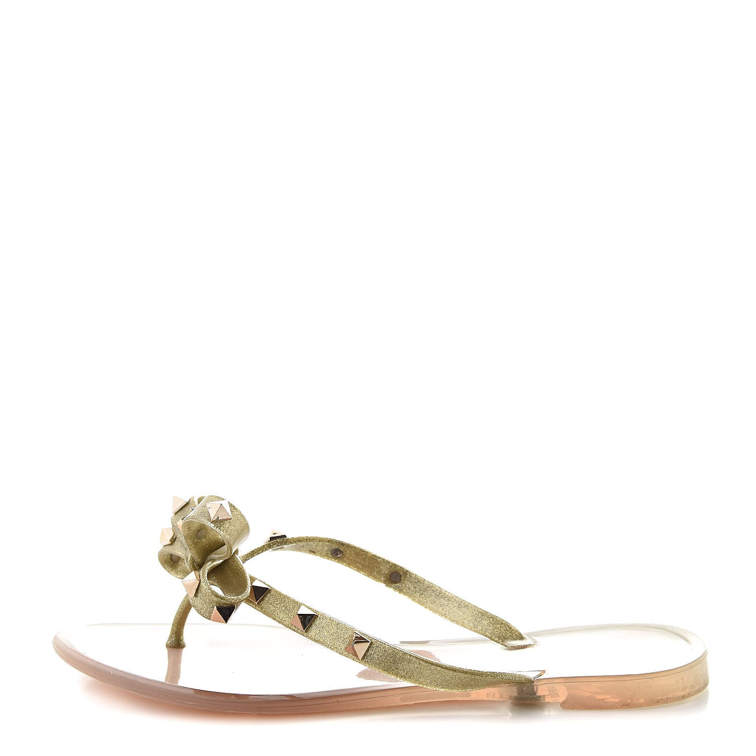 Valentino Garavani PVC Jelly Glitter Rockstud Bow Thong Sandals 39 Oro 1 of 9