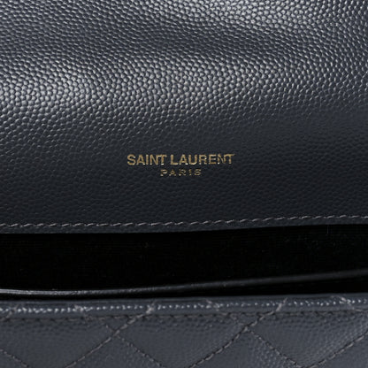 Saint Laurent Grain De Poudre Textured Mixed Matelasse Triquilt Medium Monogram Satchel Deep Marine 5 of 12