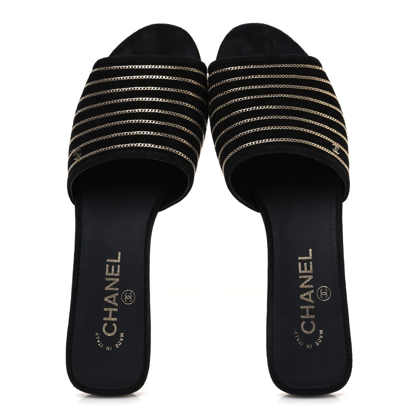 Suede Chain Flat Mule Sandals 39 Black