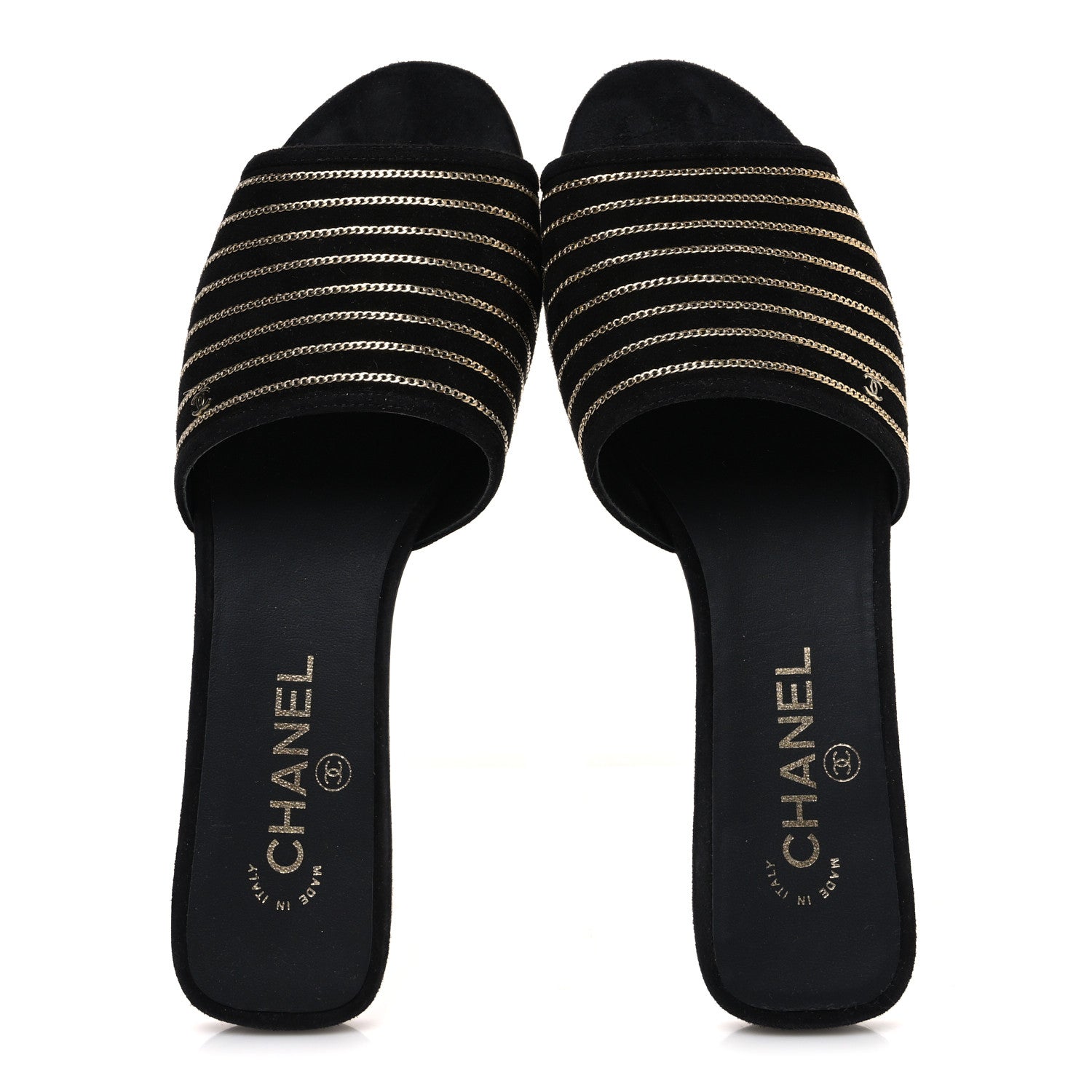 Chanel Suede Chain Flat Mule Sandals 39 Black 2 of 12