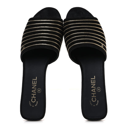 Chanel Suede Chain Flat Mule Sandals 39 Black 2 of 12
