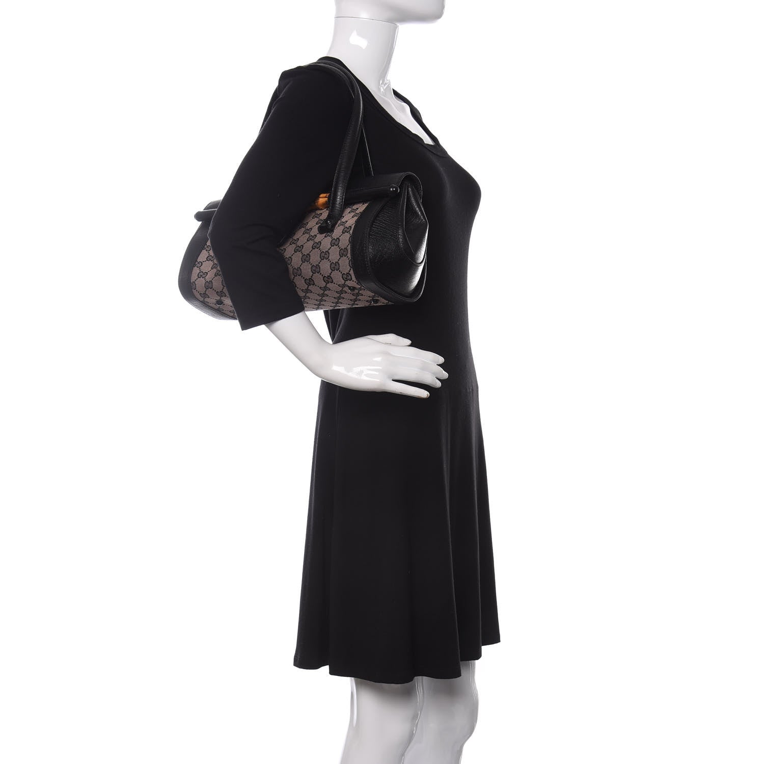 Gucci Monogram Bamboo Bullet Handbag Black 2 of 13