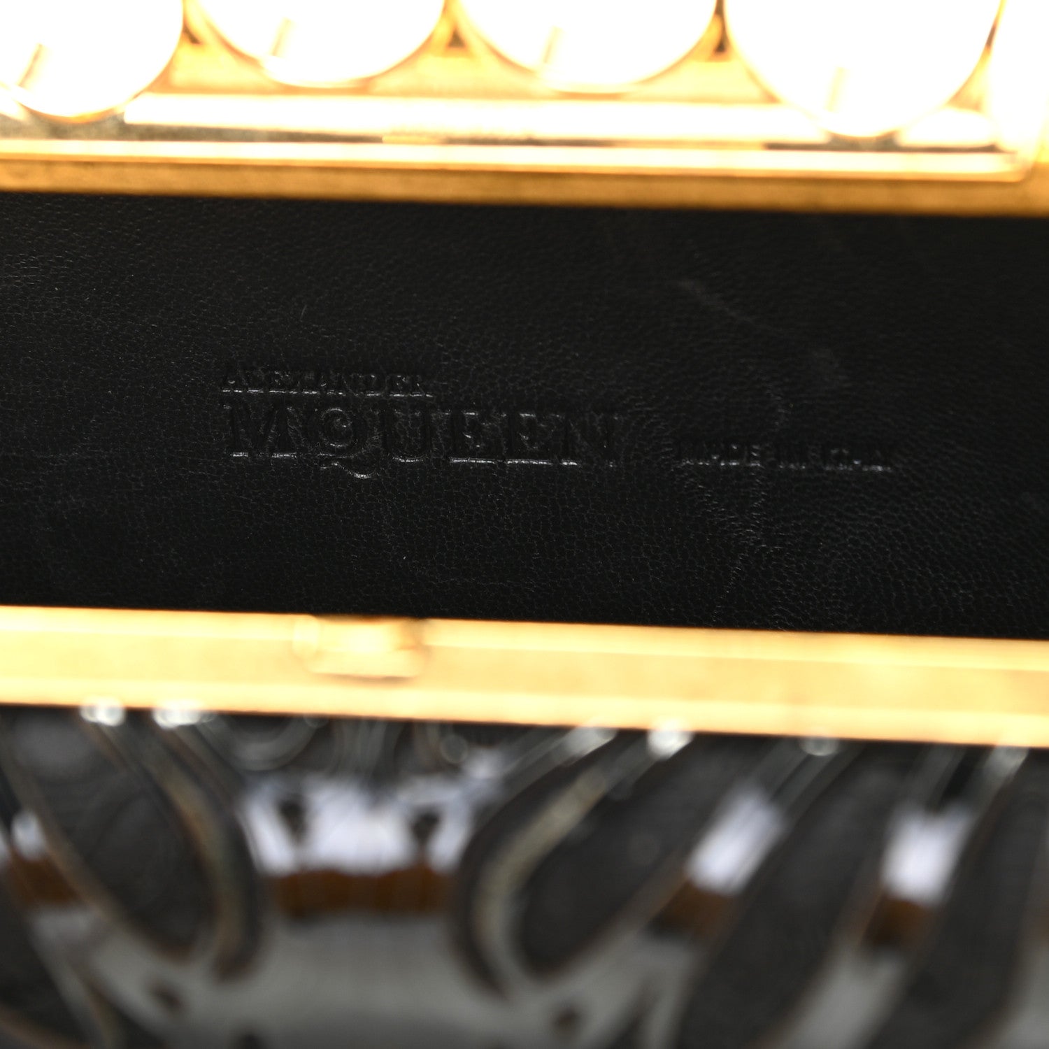 Alexander McQueen Satin Lace Patent Skull Knuckle Box Clutch Black 7 of 12
