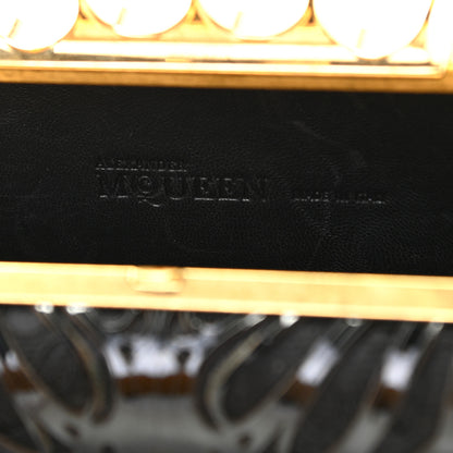 Alexander McQueen Satin Lace Patent Skull Knuckle Box Clutch Black 7 of 12