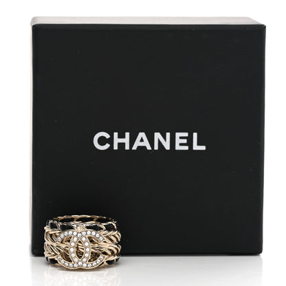 Chanel Metal Crystal Lambskin CC Ring 54 Gold Black 5 of 5
