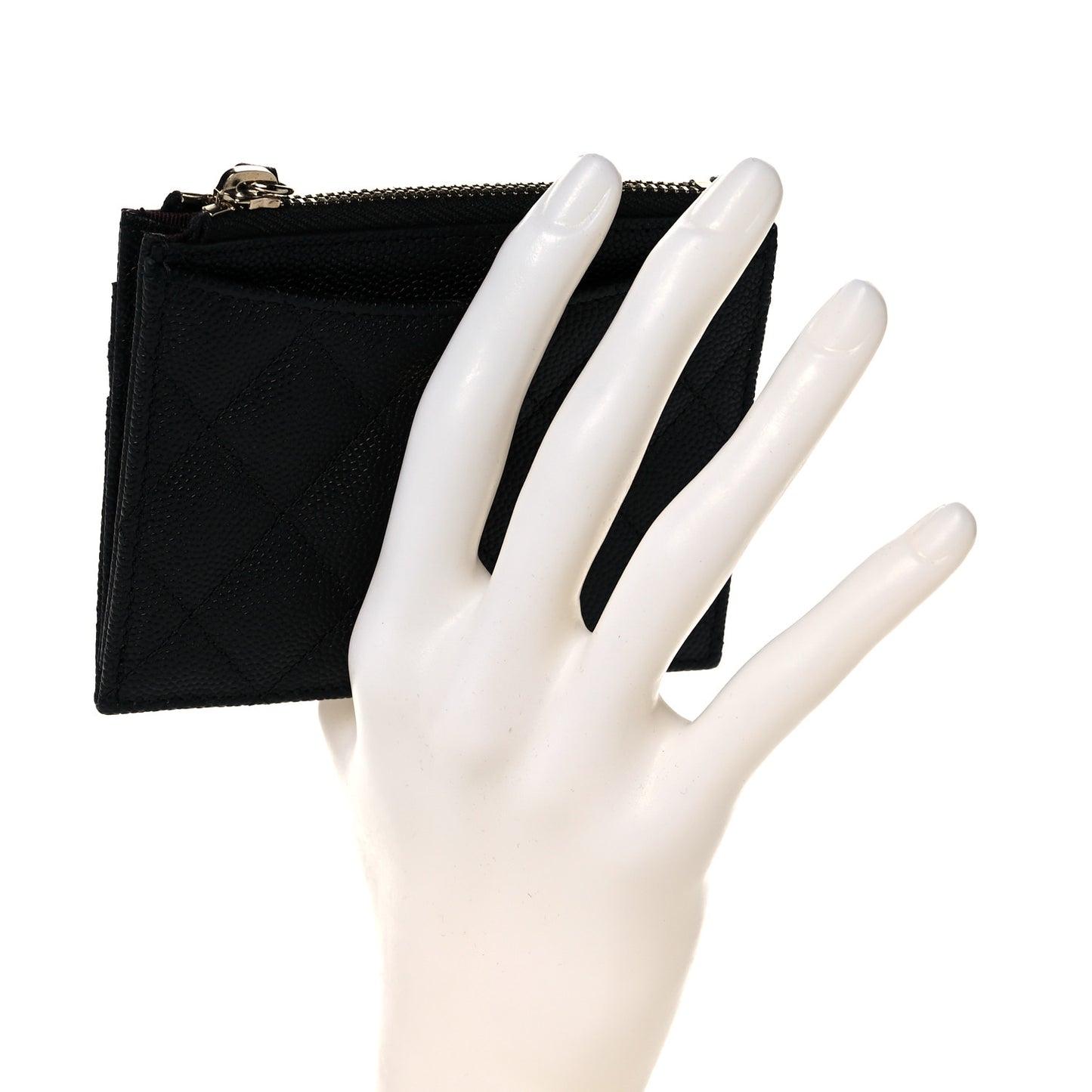 Caviar Quilted CC Zip Card Holder Black