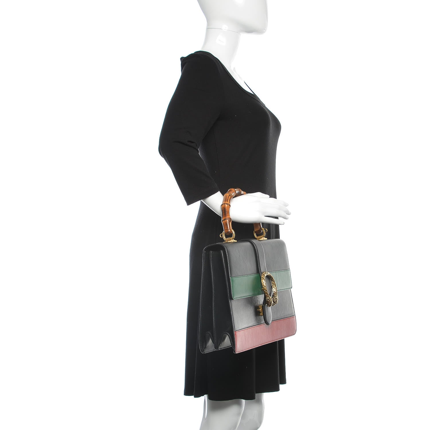 Gucci Calfskin Bamboo Web Large Dionysus Top Handle Bag Black Bright Evergreen Hibiscus Red 2 of 9