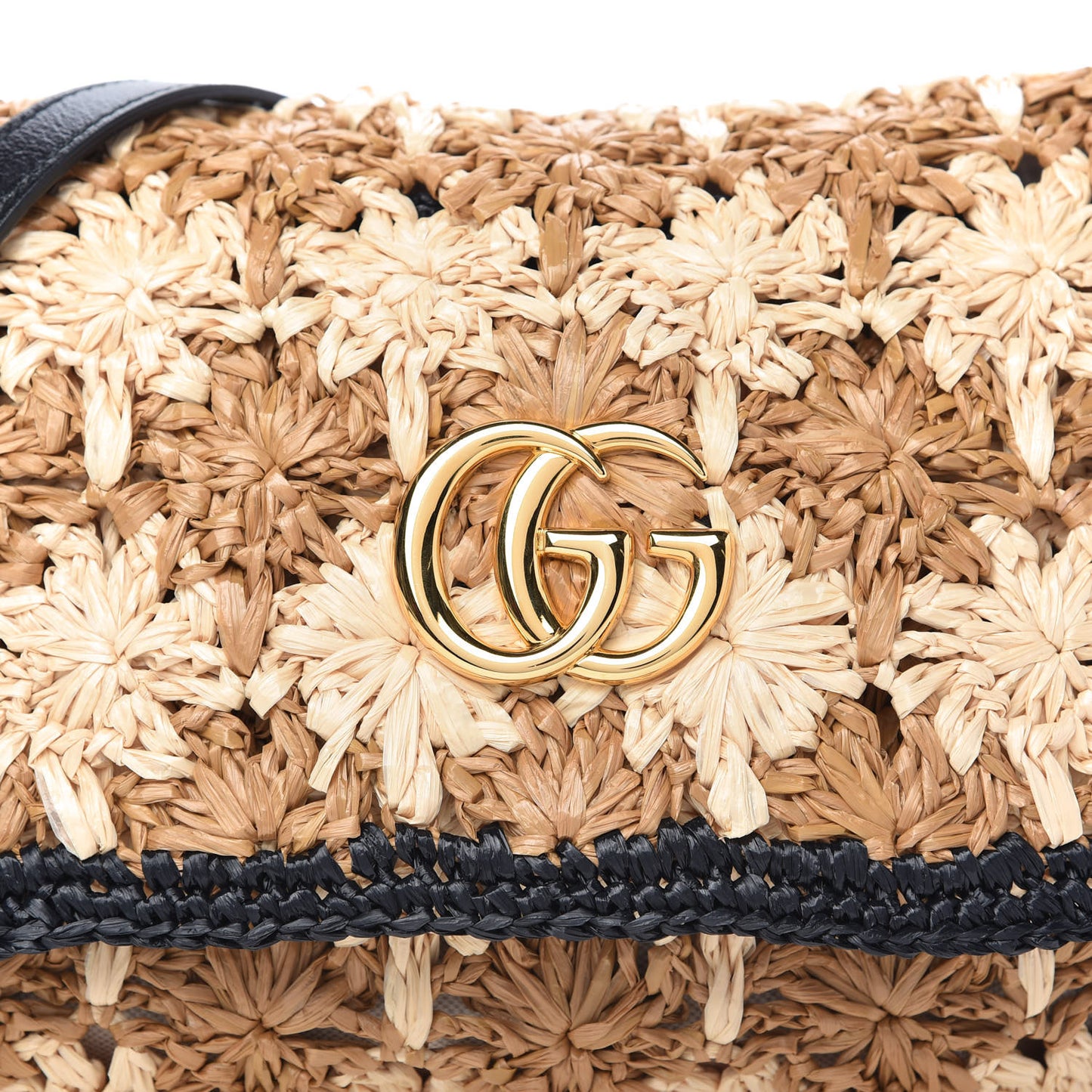 Raffia Azalea Calfskin Crochet Flower Small GG Marmont Shoulder Bag Natural Ecru Black