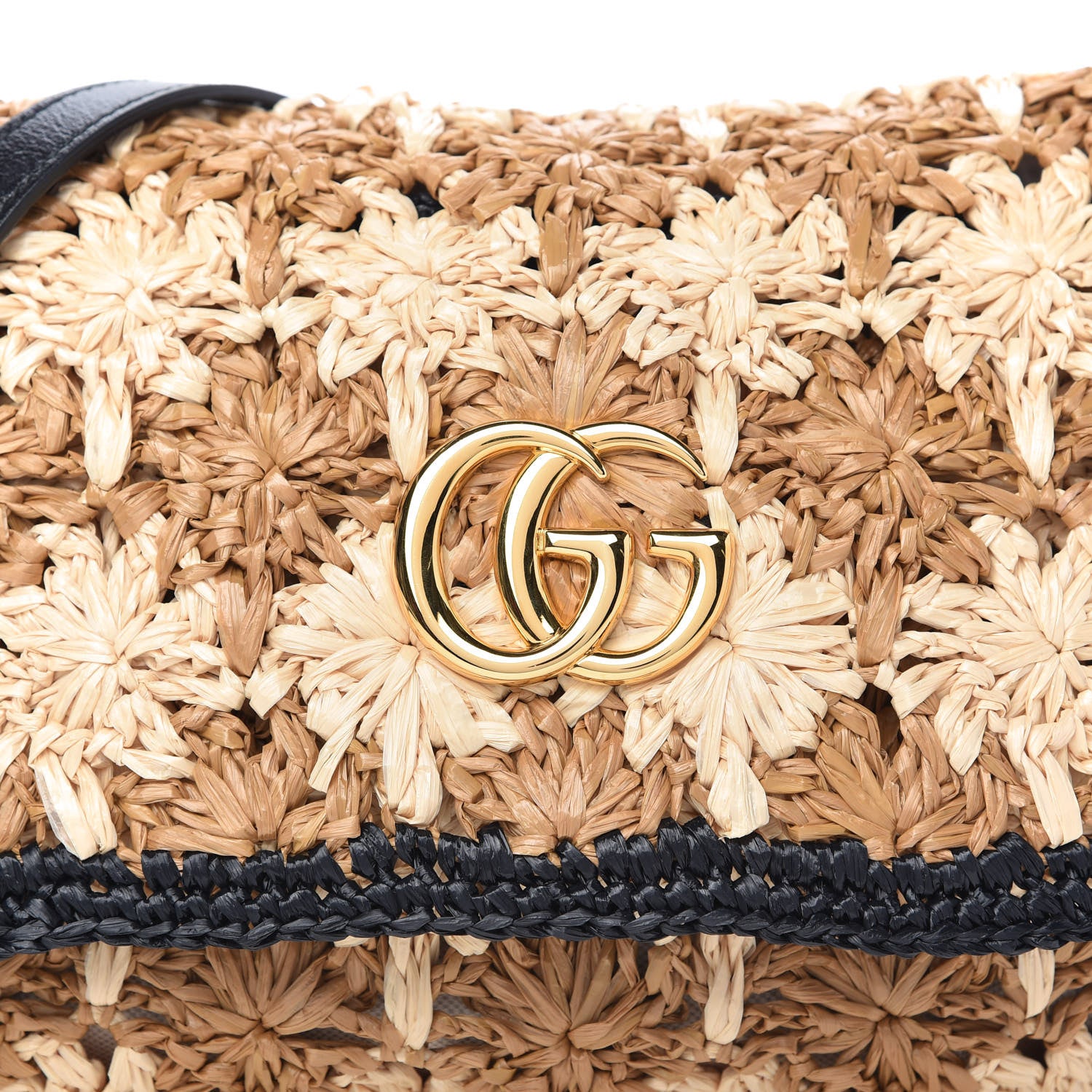 Gucci Raffia Azalea Calfskin Crochet Flower Small GG Marmont Shoulder Bag Natural Ecru Black 10 of 10