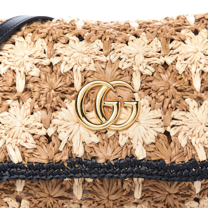 Gucci Raffia Azalea Calfskin Crochet Flower Small GG Marmont Shoulder Bag Natural Ecru Black 10 of 10