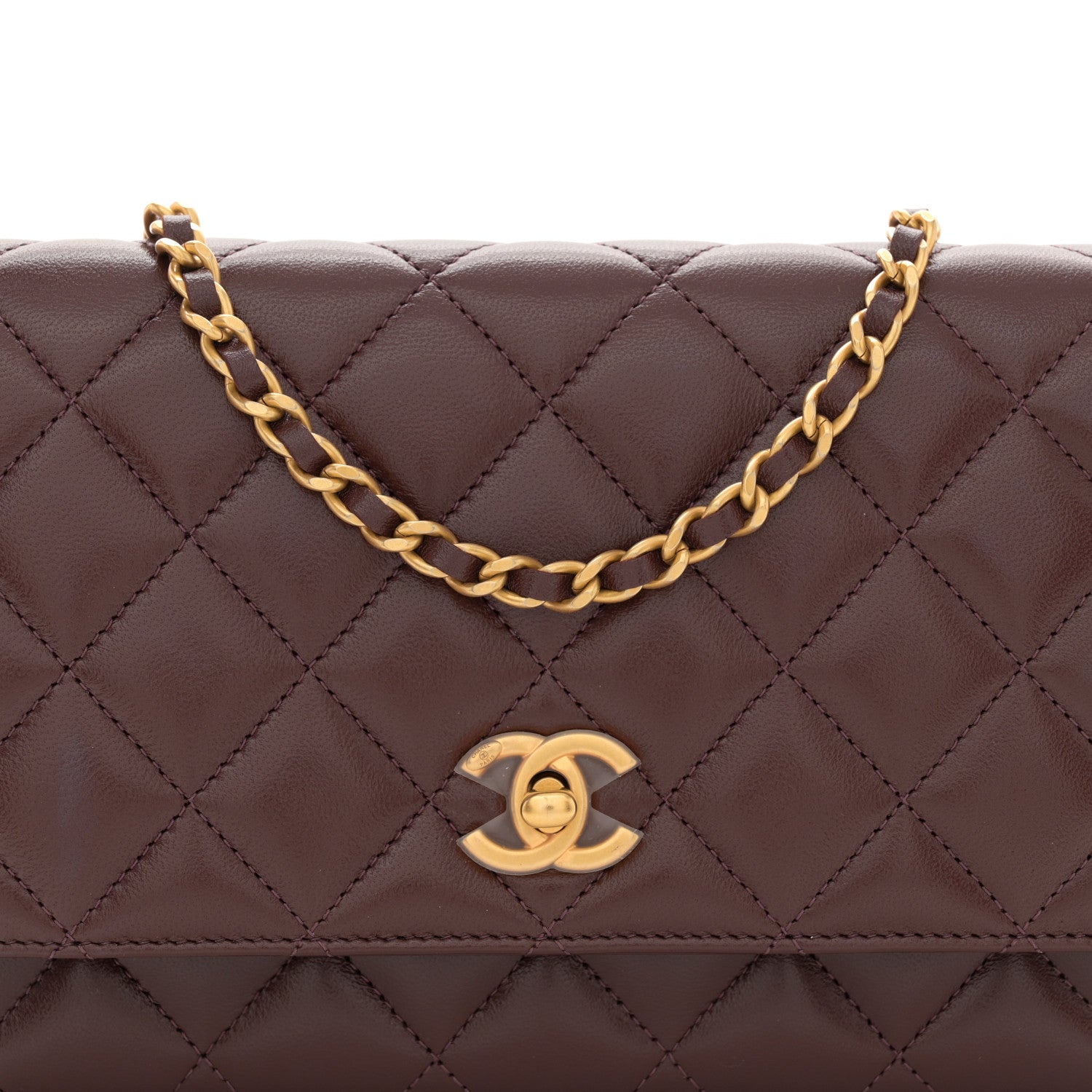 Chanel Lambskin Quilted CC Pearl Crush Wallet on Chain WOC Dark Brown 8 of 11