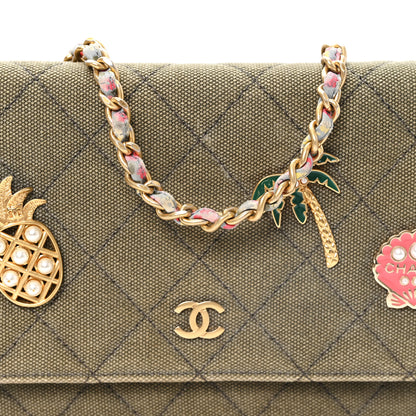 Chanel Canvas Quilted Coco Cuba Charms Wallet On Chain WOC Khaki 8 of 11