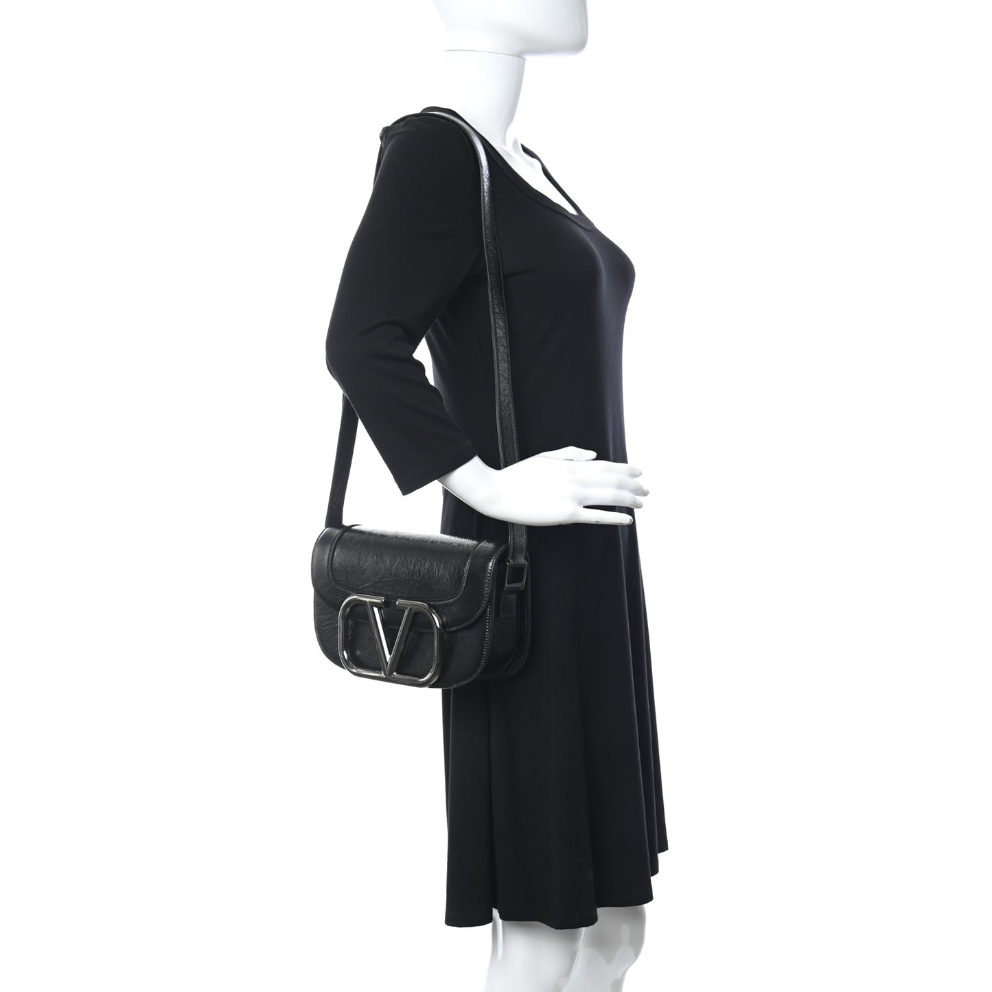 Brushed Calfskin Supervee Shoulder Bag Black