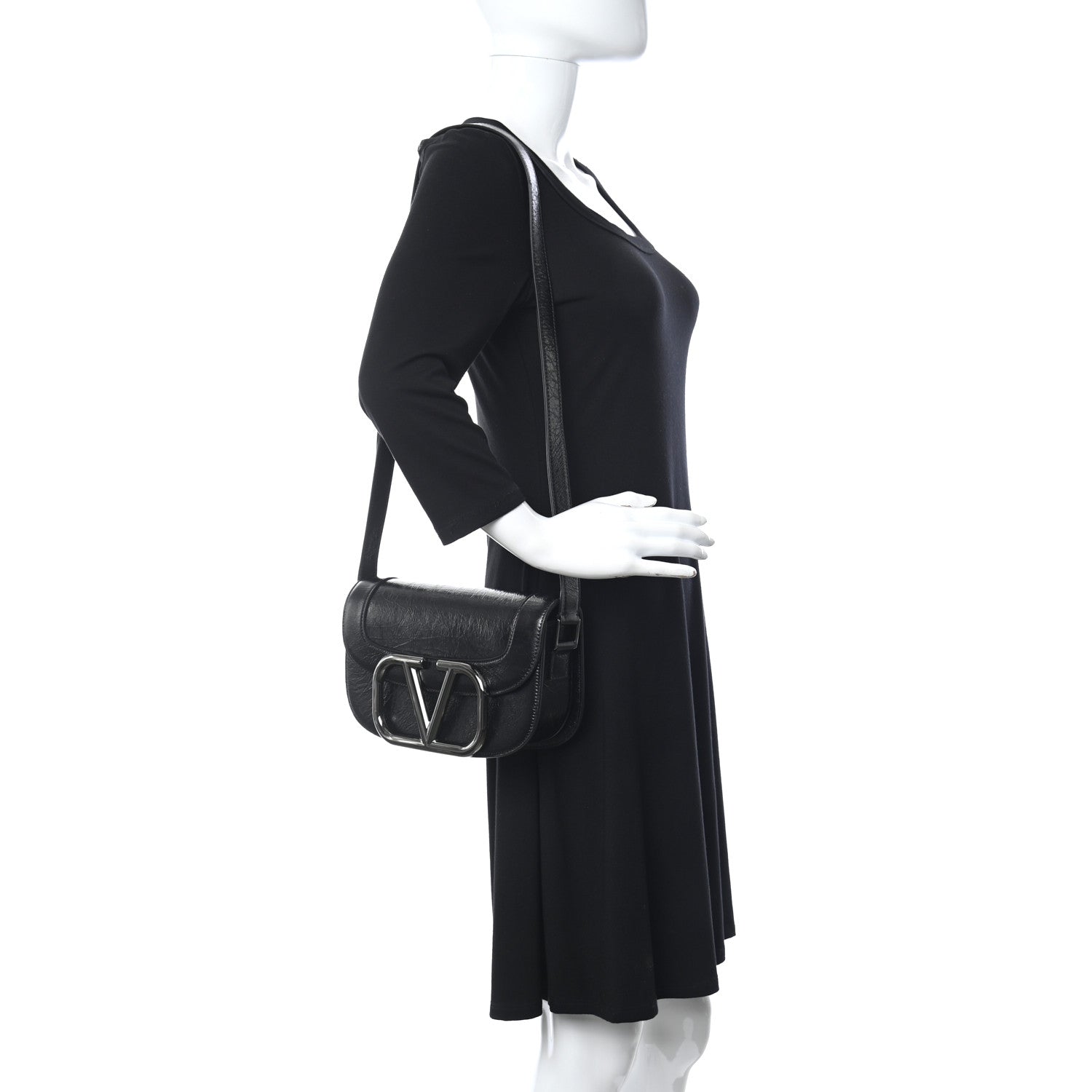 Valentino Garavani Brushed Calfskin Supervee Shoulder Bag Black 2 of 9