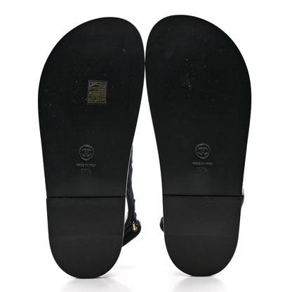 Chanel Velvet Velcro Dad Sandals 37.5 Navy Blue 5 of 9