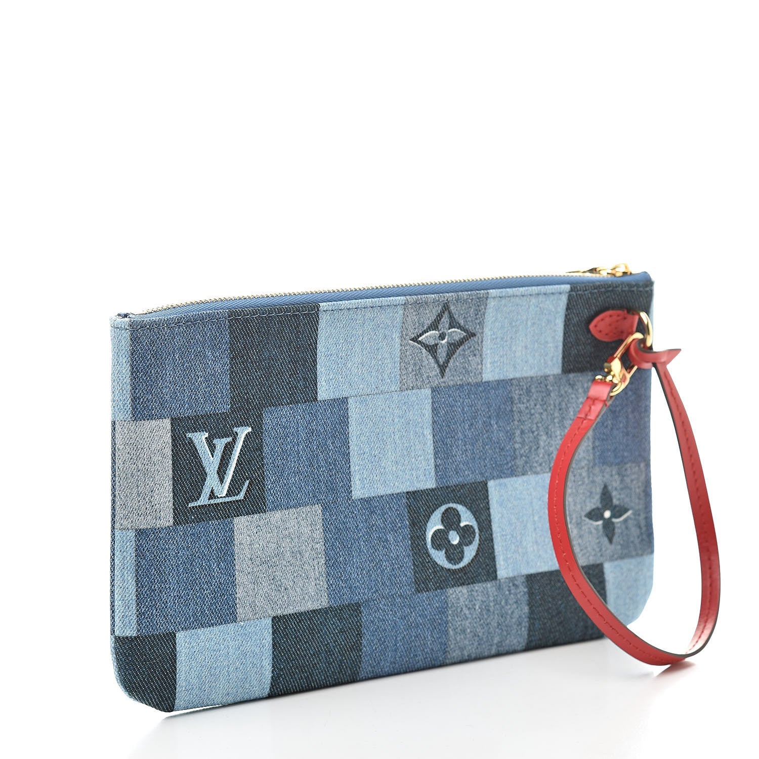 Louis Vuitton Denim Damier Monogram Patchwork Neverfull MM Pochette Blue Rouge 3 of 7