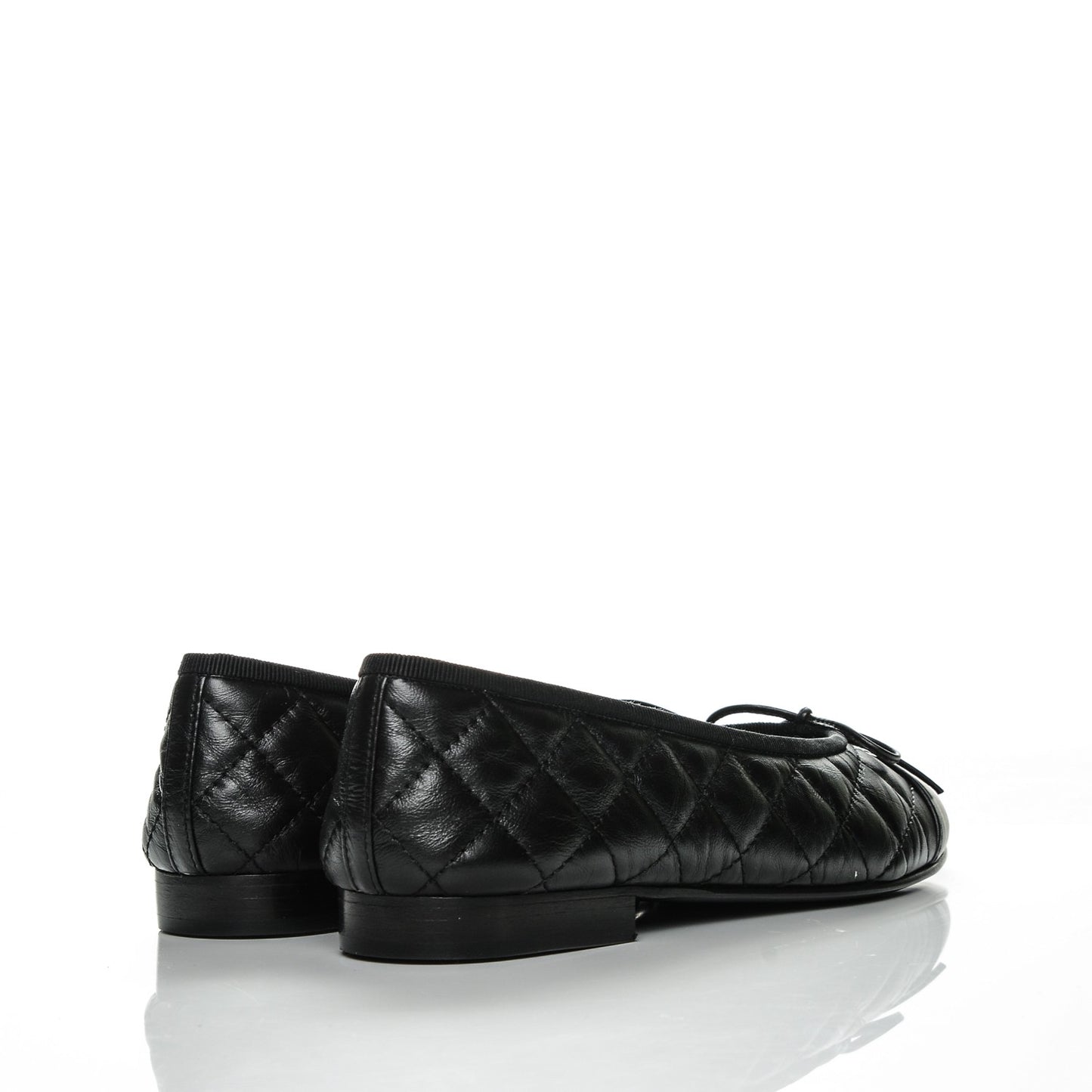 Aged Calfskin Quilted CC Cap Toe Ballerina Flats 37.5 Black