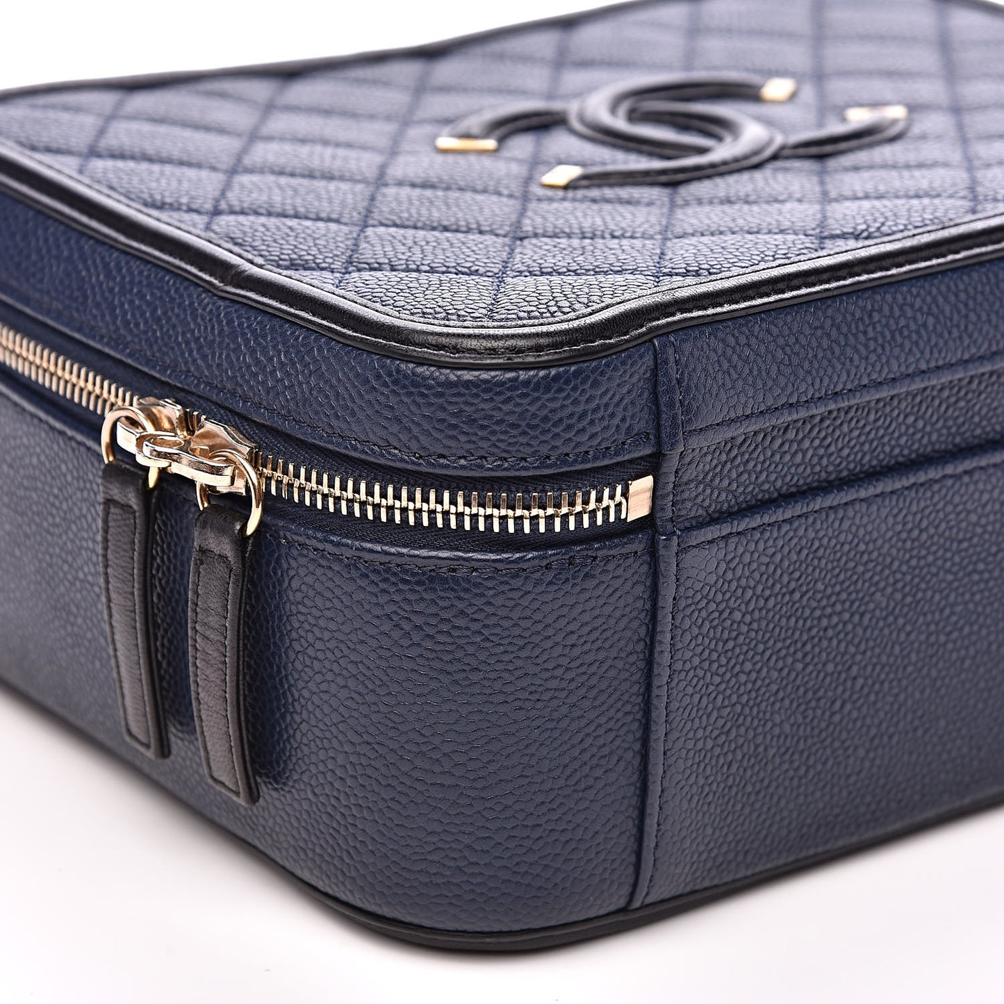 Caviar Quilted Large CC Filigree Vanity Case Navy Black