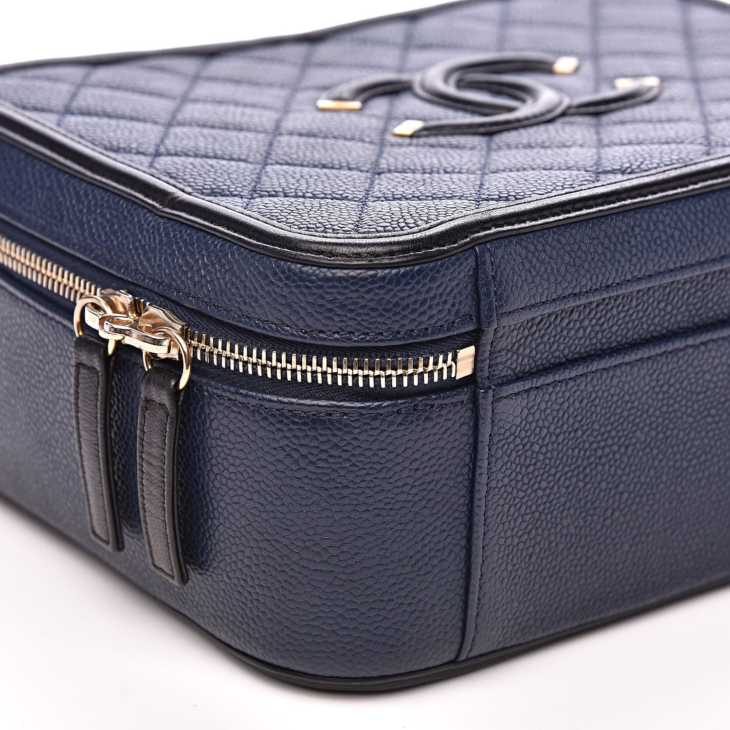 Chanel Caviar Quilted Large CC Filigree Vanity Case Navy Black 8 of 16