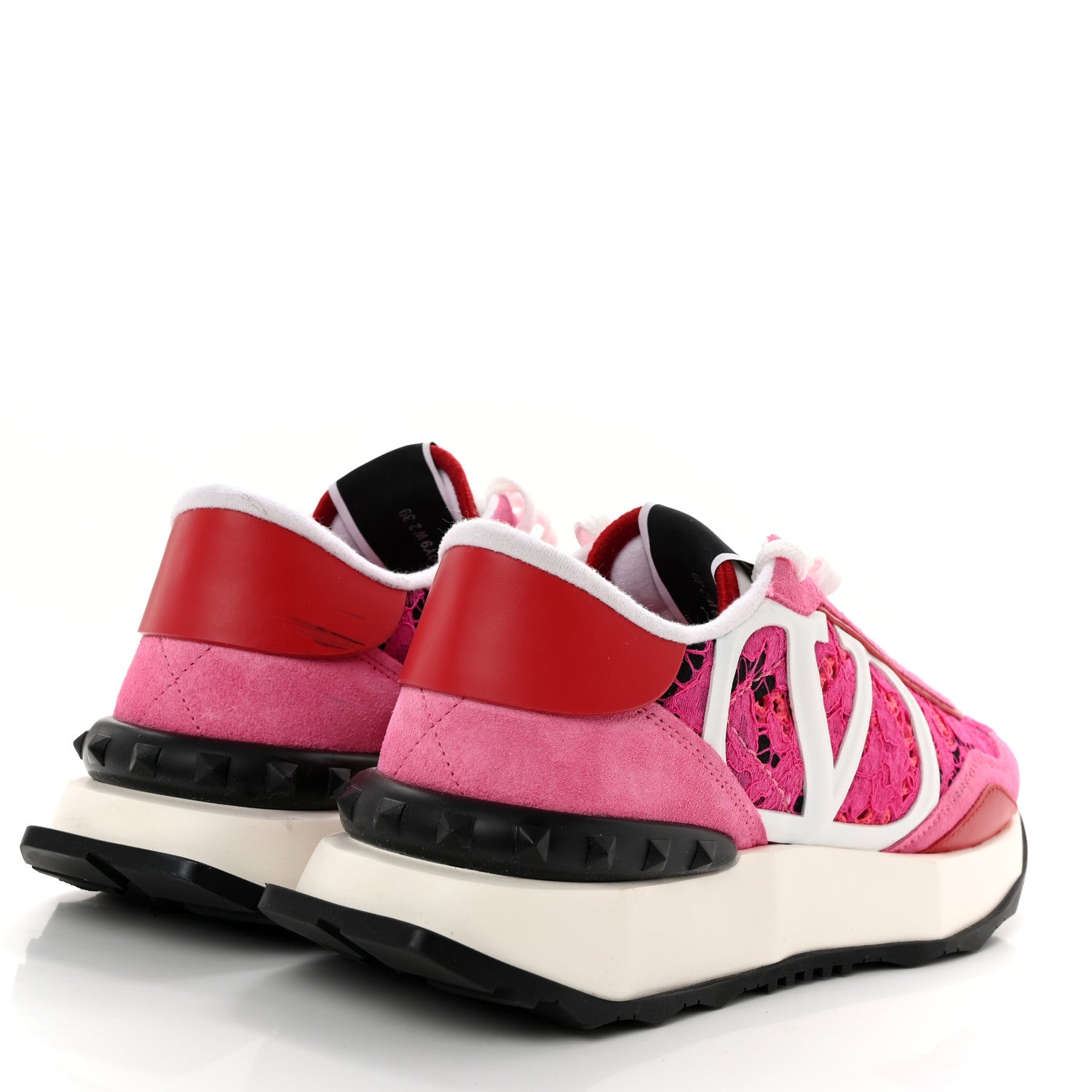 Valentino Garavani Suede Calfskin Lace Mesh Lacerunner Sneakers 39 Shocking Pink Pure Red 4 of 11