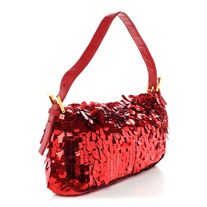 Fendi Sequin Paillettes Enamel Baguette  Red 3 of 10