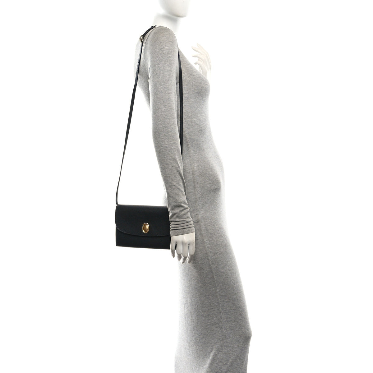 Christian Dior Grained Calfskin Medallion Envelope Pouch With Strap  Black Myosotis Blue 2 of 10
