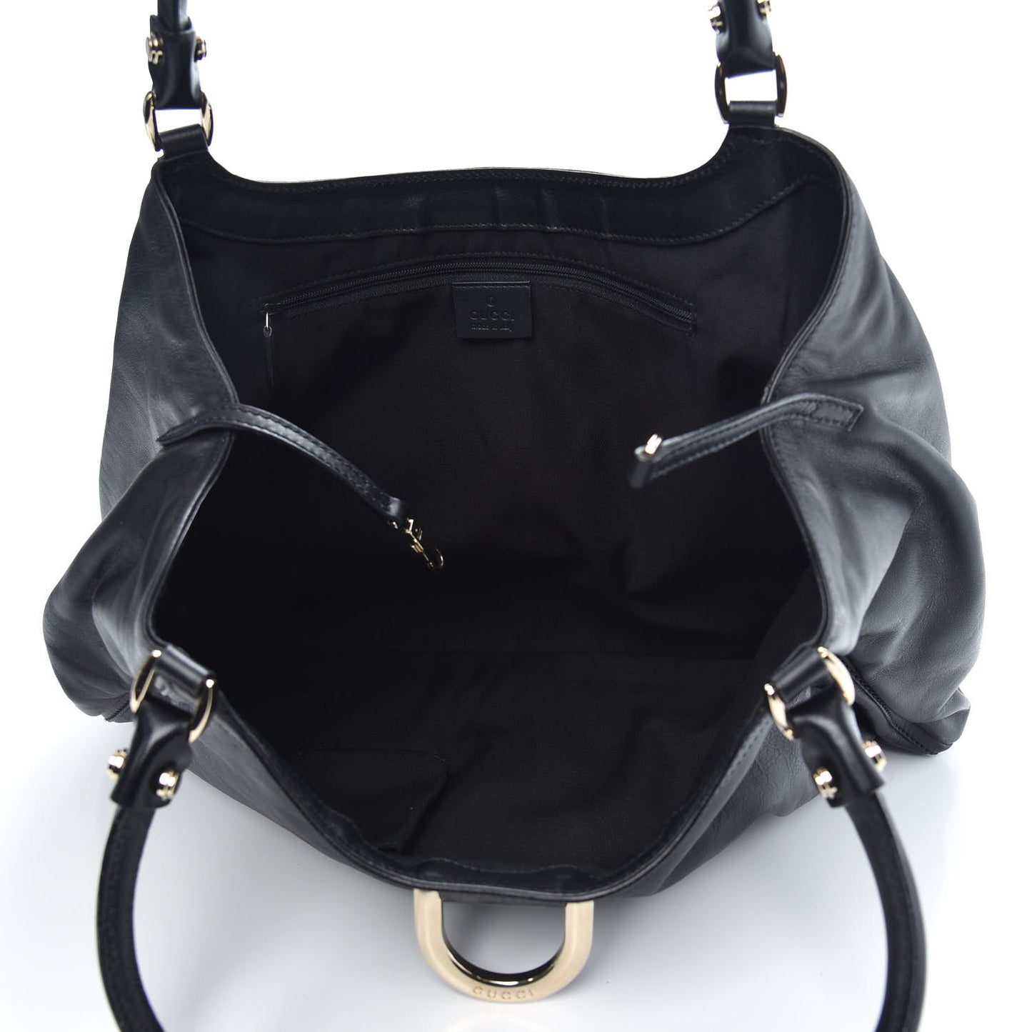 Calfskin Large D Gold Ring Shoulder Bag Black