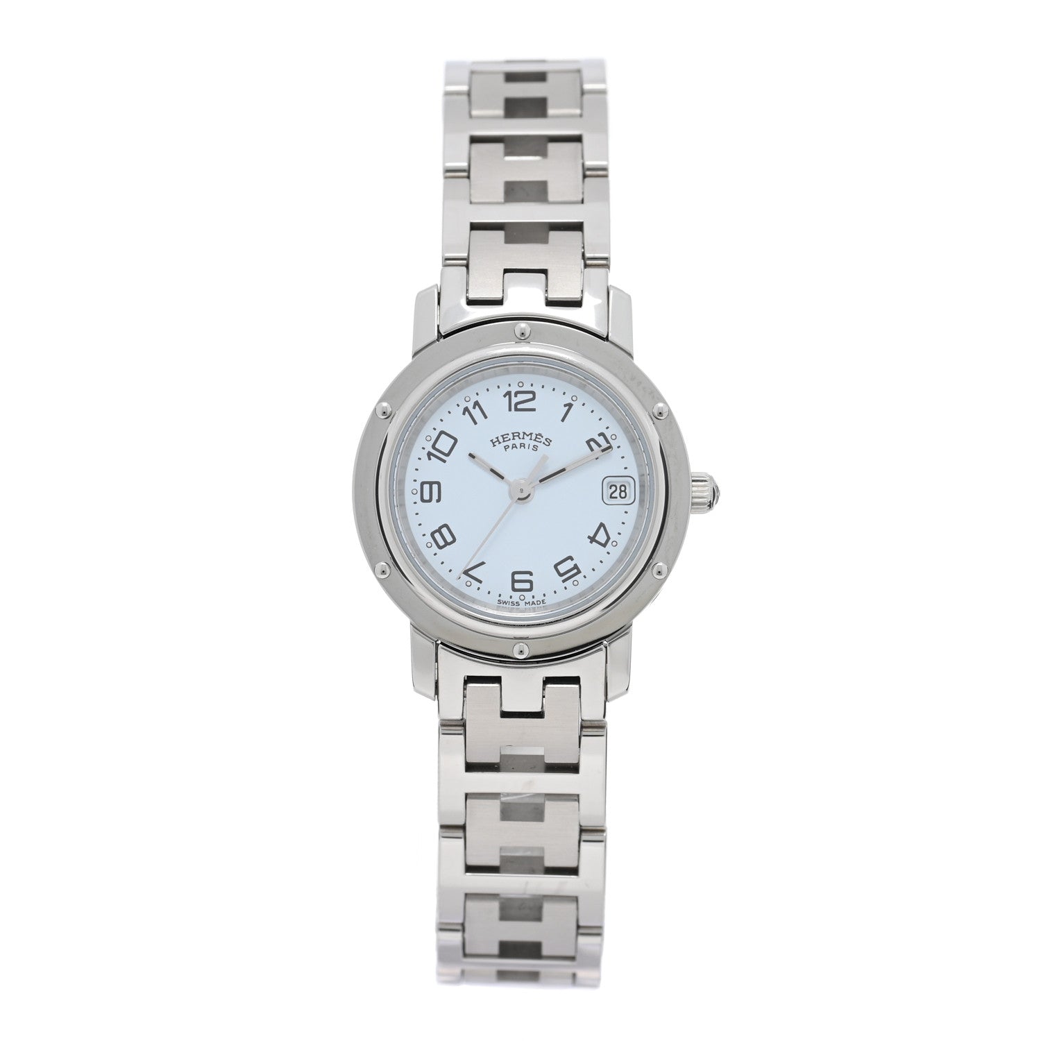 Hermes Stainless Steel 24mm Clipper Quartz Watch White 1 of 4