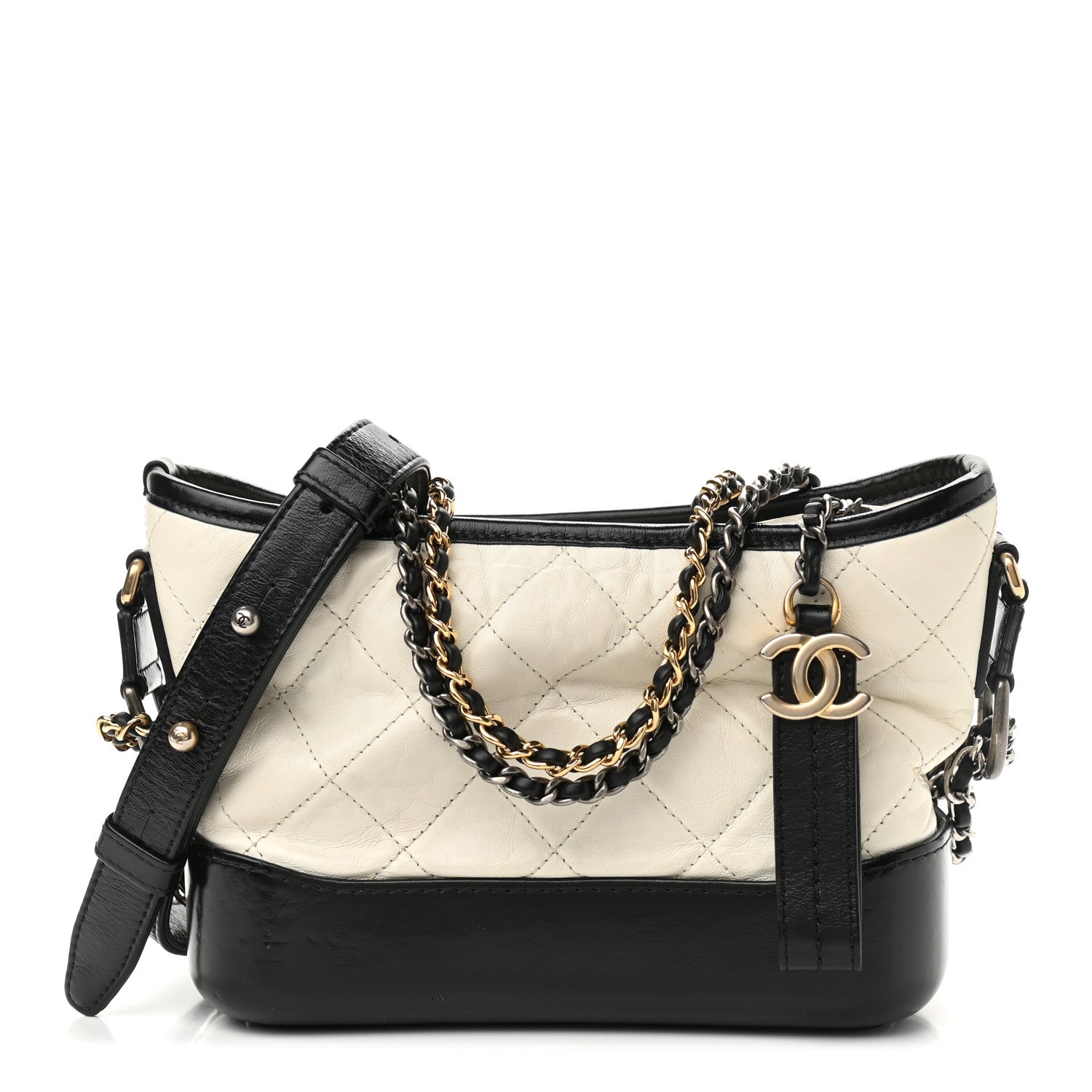 Chanel Aged Calfskin Quilted Small Gabrielle Hobo Black White 1 of 12