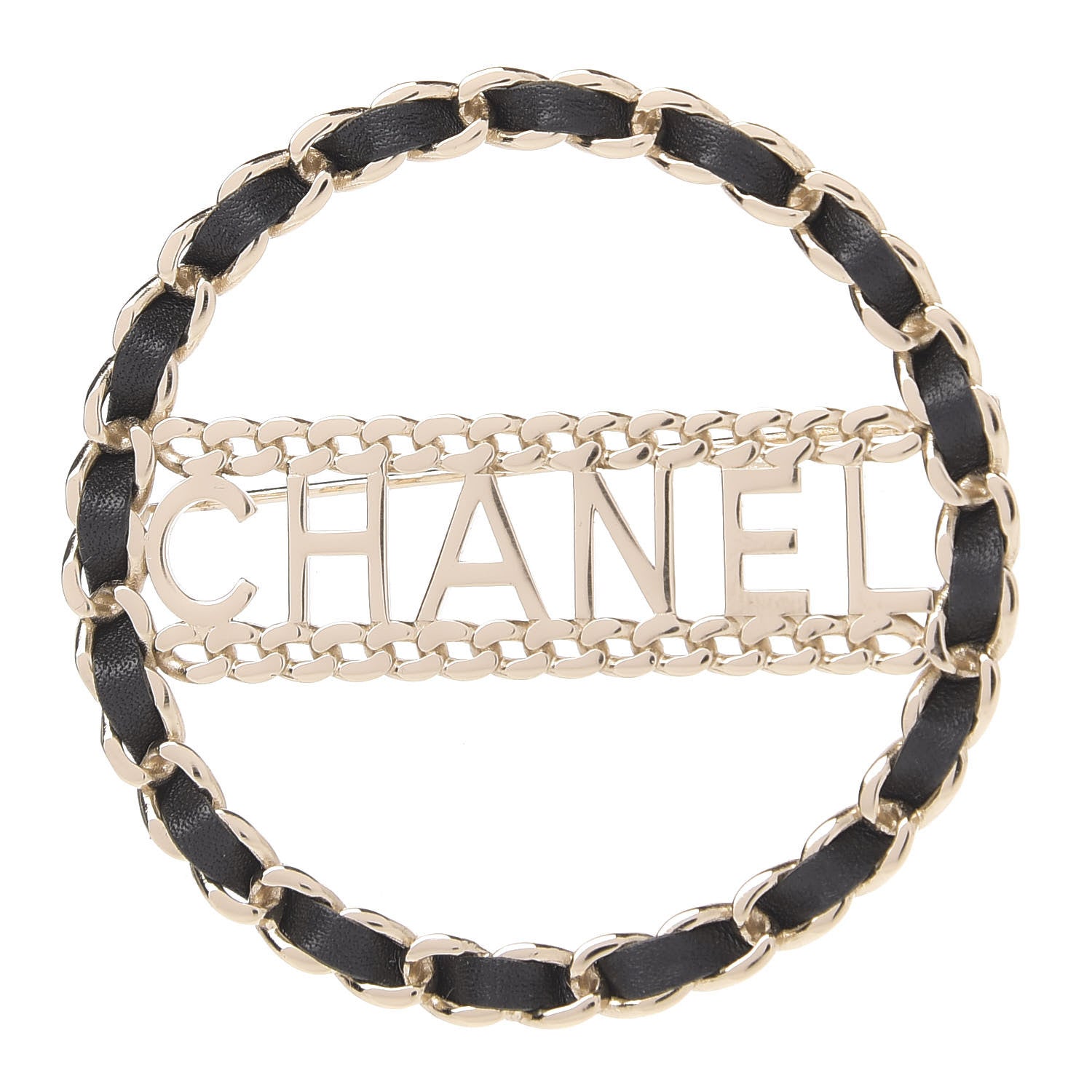 Chanel Lambskin Chain Logo Brooch Black Gold 1 of 5