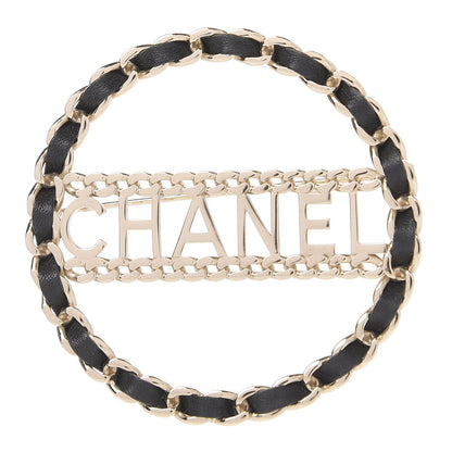 Chanel Lambskin Chain Logo Brooch Black Gold 1 of 5