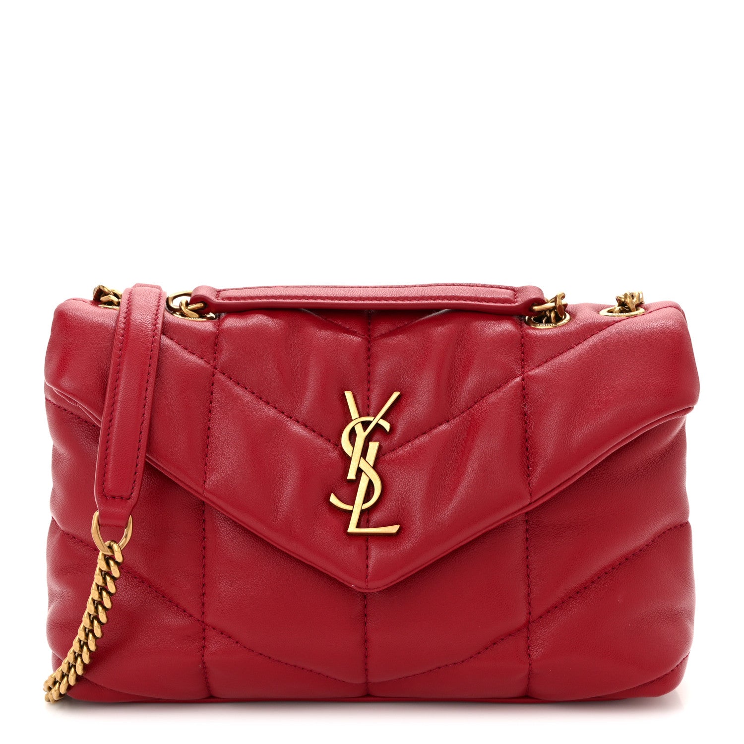 Saint Laurent Lambskin Quilted Toy Loulou Puffer Monogram Chain Satchel New Red 1 of 10