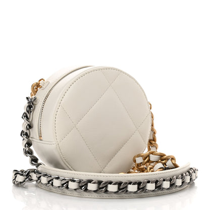 Chanel Shiny Goatskin Quilted Chanel 19 Round Clutch With Chain White 3 of 11